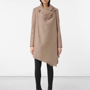 All Saints Eve Monument Taupe Asymmetric Wool Blend Coat